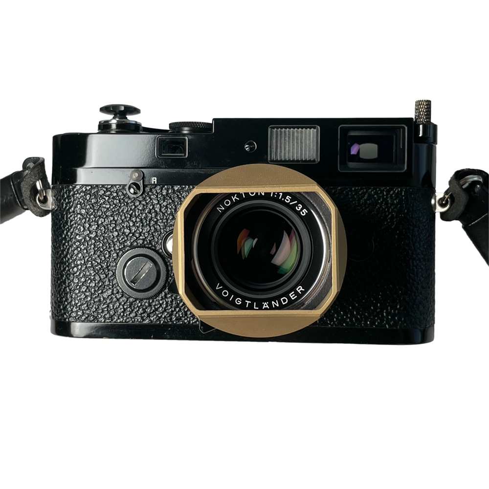 voigtlander-35mm-f1.5-1.5-35-nokton-asph-aspherical-AA-lens-hood-brass-made-square-style-fit-stylish-design-alternative-replacement-gold-leica-m-mount-front-camera-leica-look