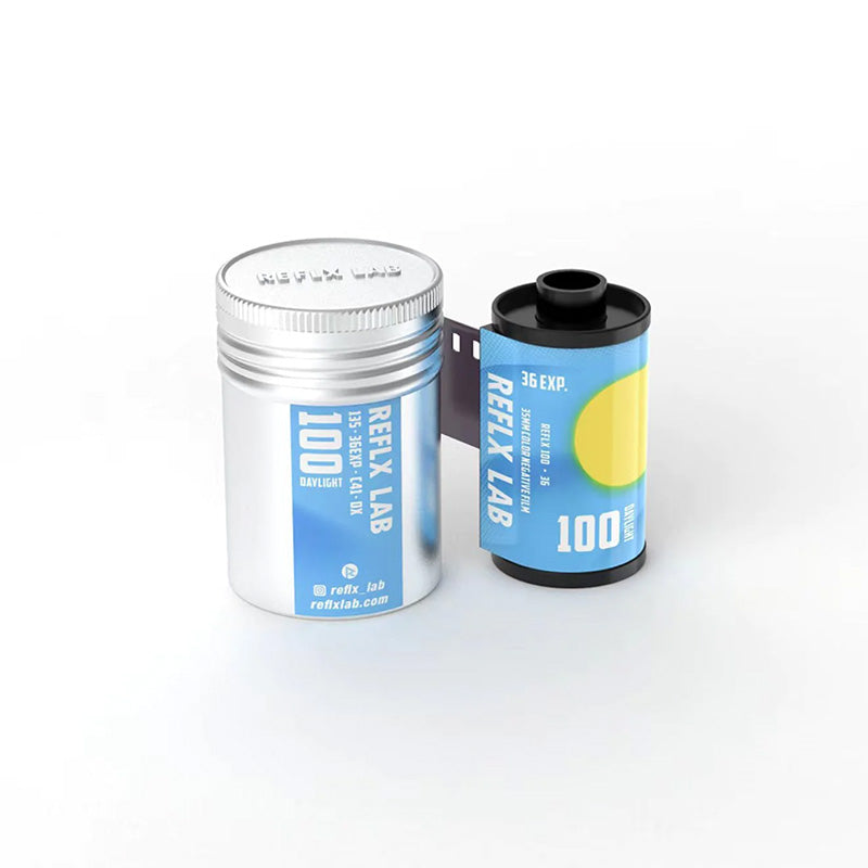 reflx-lab-100d-daylight-film-stock-colour-negative-remjet-removed-100-iso-fine-grain-halo-canister-kodak-motion-picture-vision-3-front